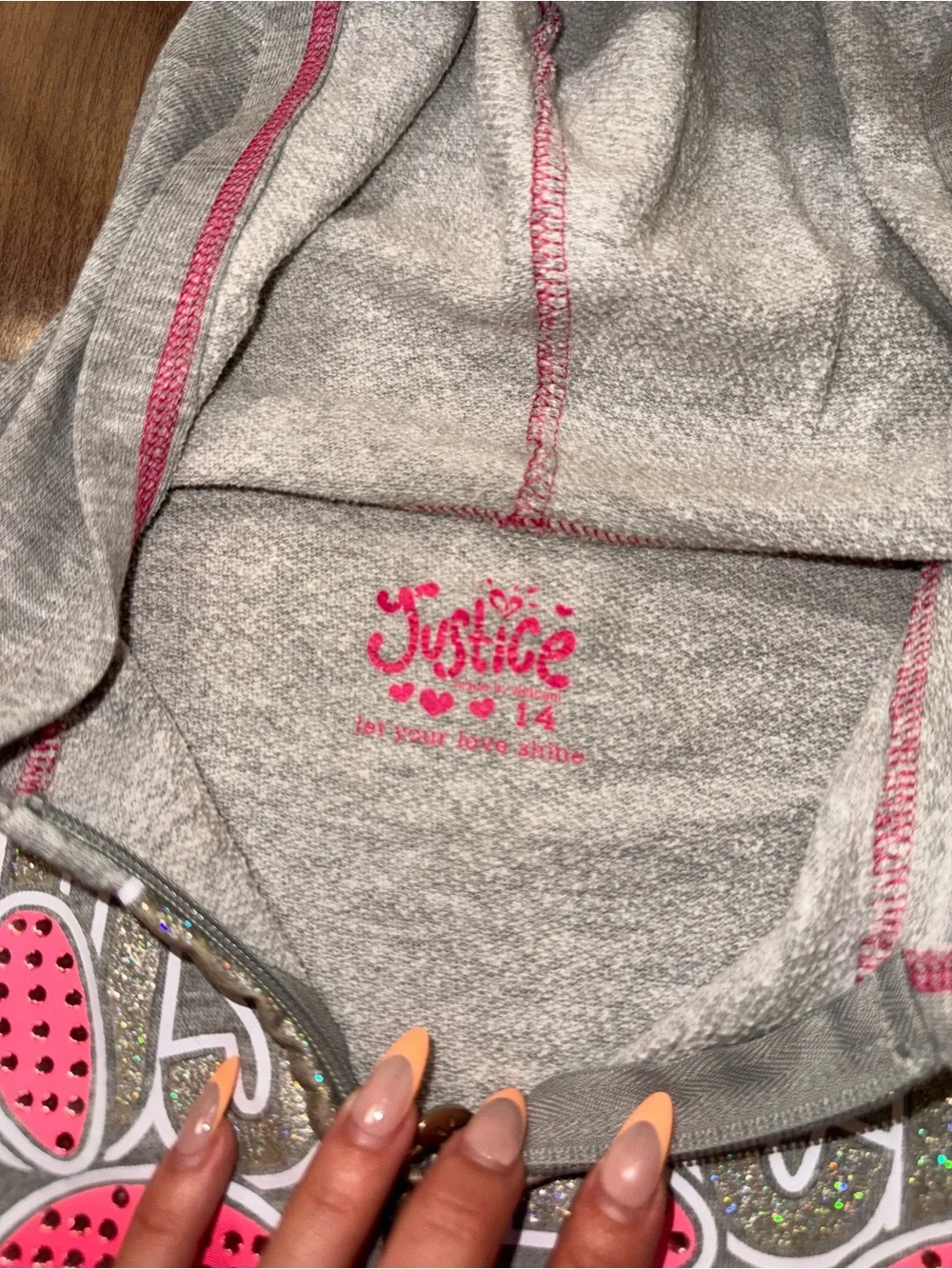 Justice Gray Hoodie & Jogger Set with Pink and Purple Heart Design